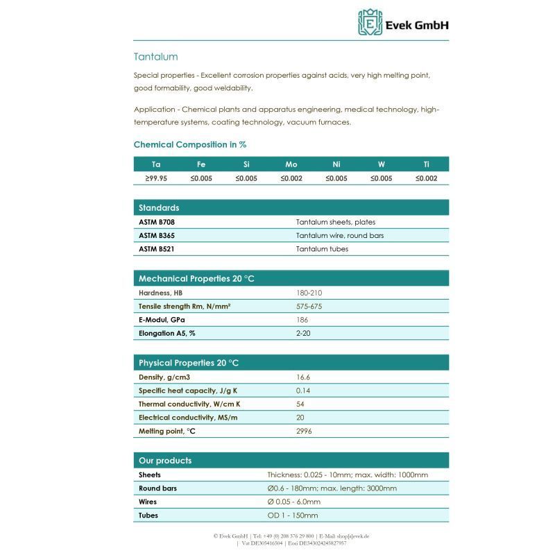 Tantaali metalli pyöreä sauva 99,95% Ø 2mm Ø10mm Rod Ta Element 73 Rod
